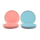 Quarter Plates Set Of 6, Pink & Blue Sprinkle Series | Ceramic Snack Plates - Snacks Plates Set | 3 Pink Plates + 3 Blue Plates - Small Plates With Glossy Finish | Microwave Safe & Chip Resistant